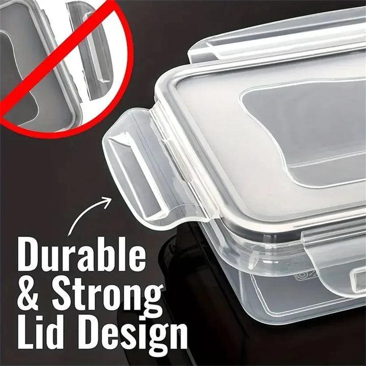 Diverse maten voedselcontainers uit de set, perfect voor maaltijdprep en het vers houden van restjes.