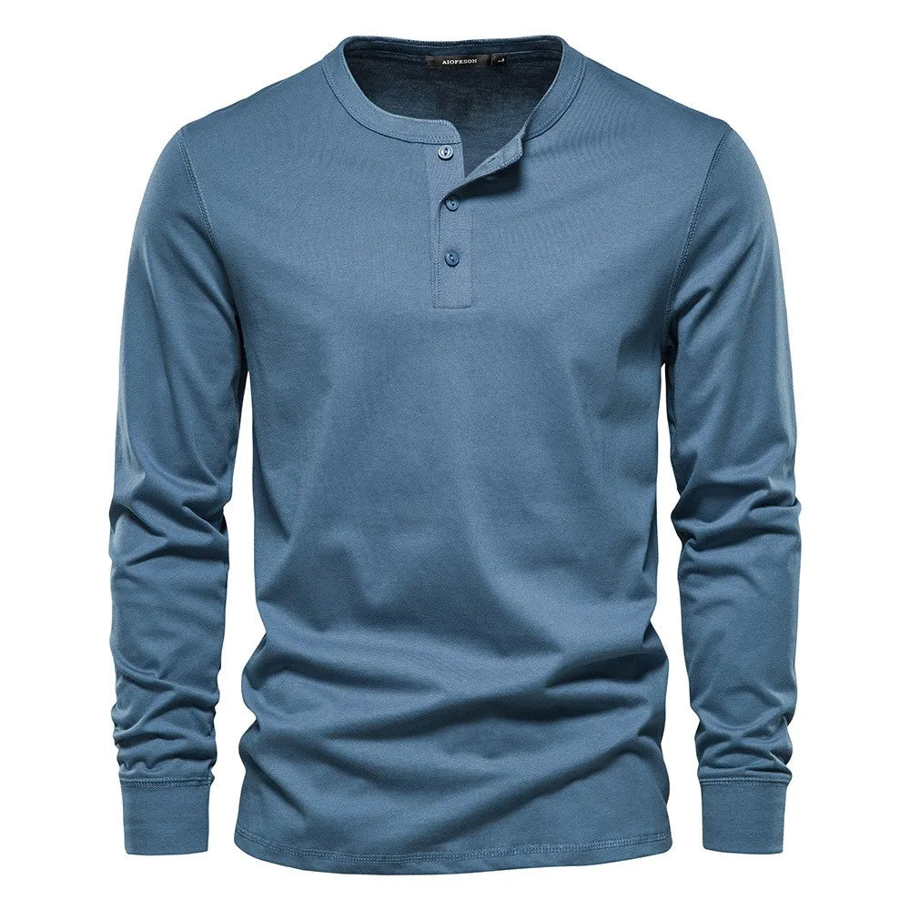 Modern heren Henley shirt lange mouwen, ademend comfort en casual stijl voor herenmode.