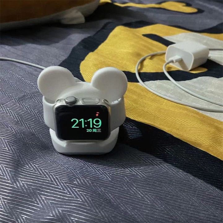 Flexibele siliconen horlogehouder voor Apple Watch oplader.