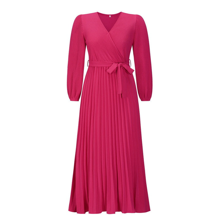 Elegante geplooide V-hals maxi jurk voor dames, perfect voor lente en zomer casual dagen.