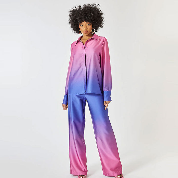 Kenza Ombre set dames, blouse en broek, perfect voor een vrolijke en relaxte zomerlook.
