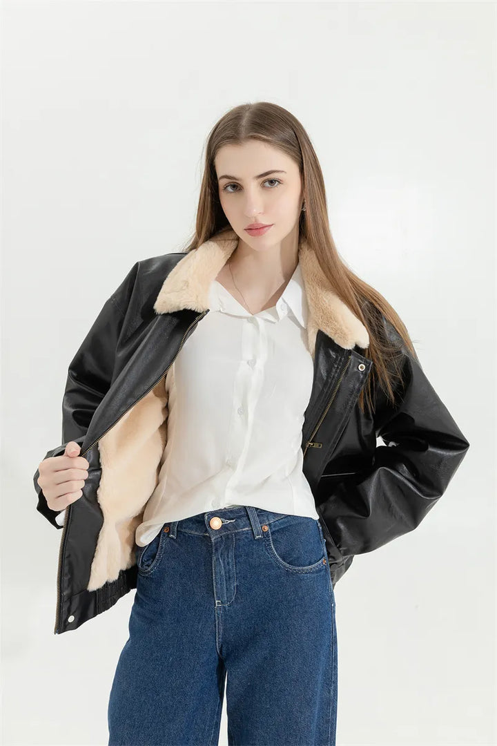 Amanda leren winterjas voor dames, warme en stijlvolle bovenkleding in vintage design.