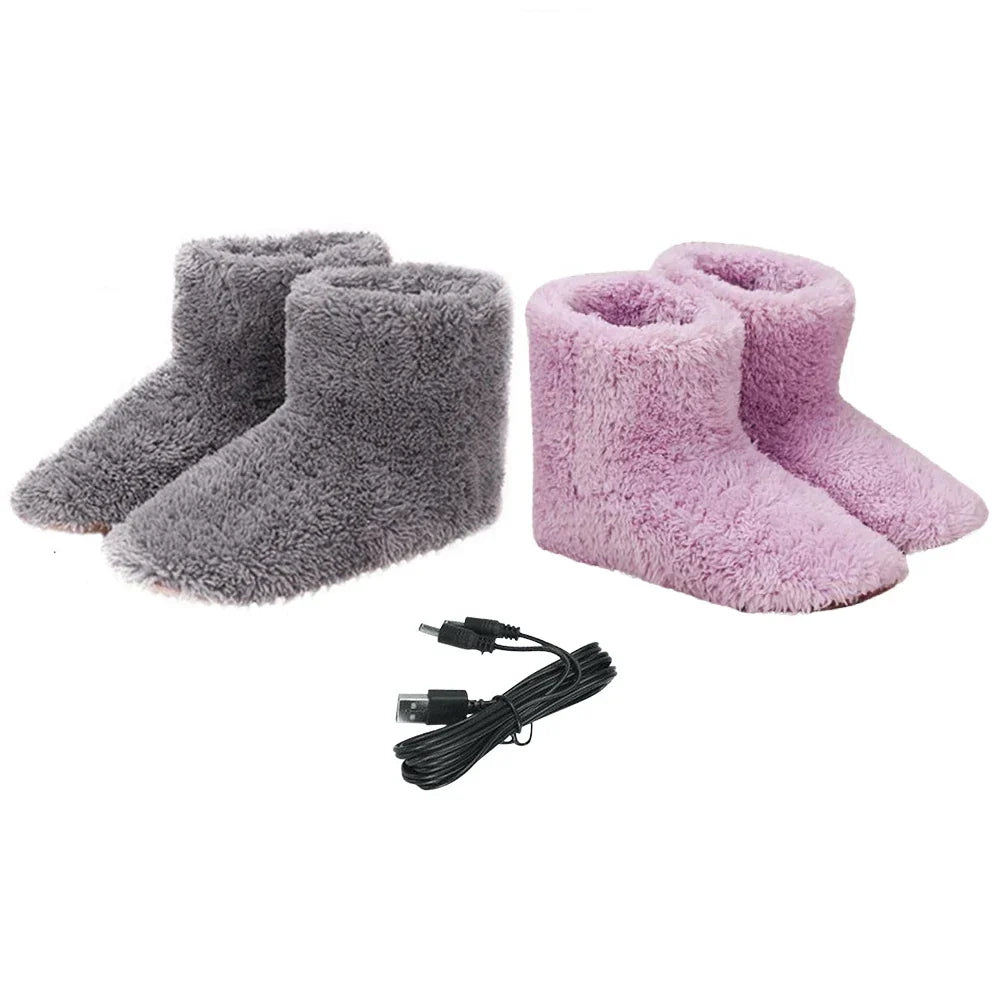 Unisex grijze verwarmbare huisschoenen. USB-oplaadbaar, comfortabel en energiezuinig voor warme voeten in de winter.