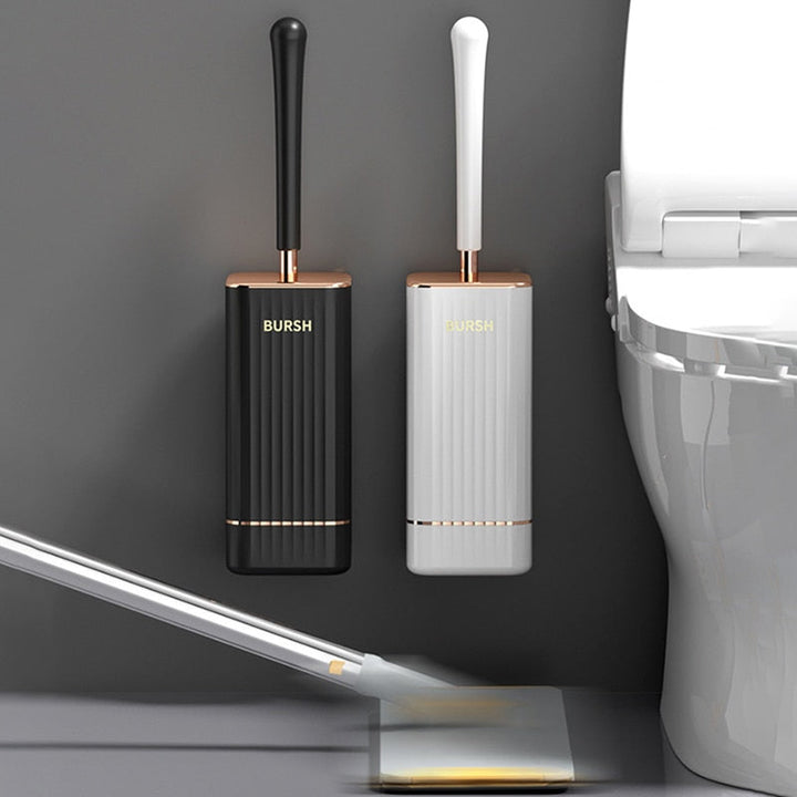 Luxe toiletborstel set met elegant ophangsysteem en hygiënische siliconen borstel voor badkamer design.