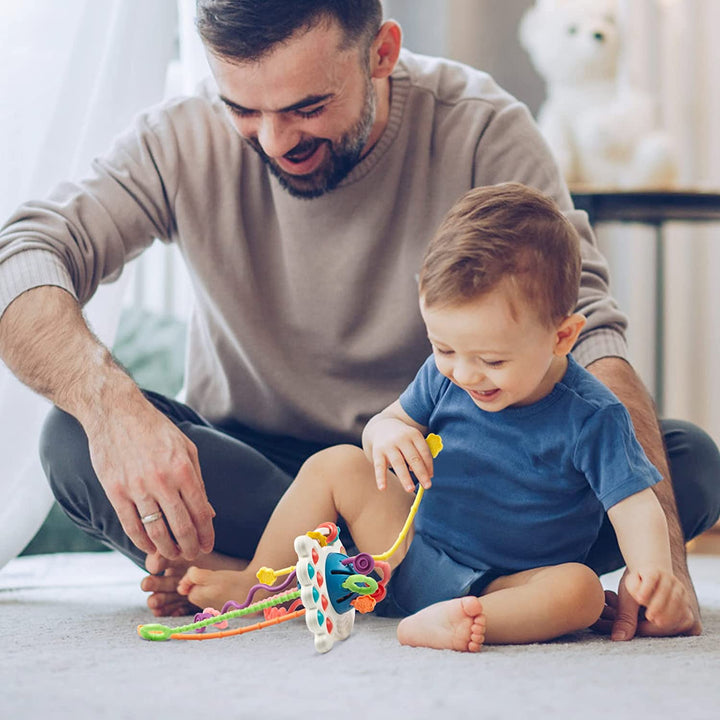 Siliconen bijtspeelgoed met trekkoord, sensorisch Montessori speelgoed voor baby's, ontwikkeling van tastzin.