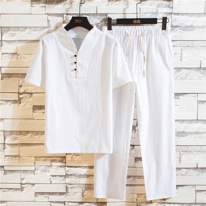 Heren Luno tweedelige kledingset voor zomer: luchtig T-shirt & korte broek. Perfect voor casual en comfortabele dagen.