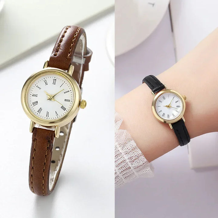 Minimalistisch dameshorloge met elegante zwarte PU leren band, perfect voor elke outfit.