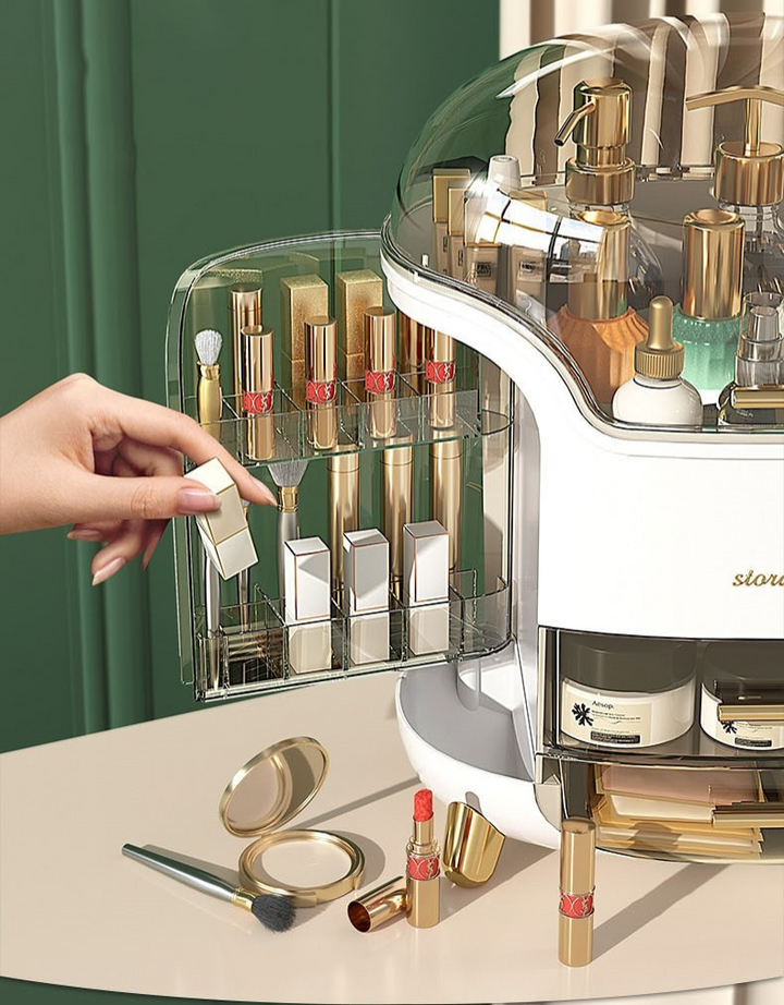 Luxe cosmetica opberger met stofvrij en waterdicht design, ideaal voor de badkamer.