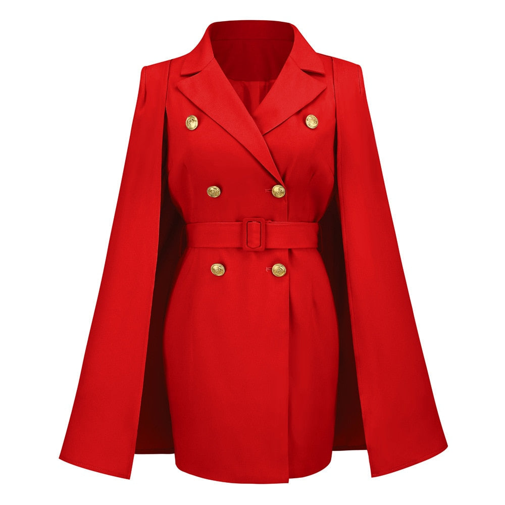 Elegante FayenneDames blazer jurk met kaapontwerp, perfect voor zakelijke of feestelijke gelegenheden.