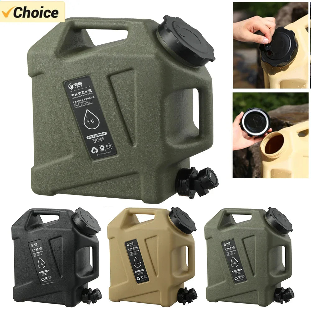 Zwarte AquaTrek 12L draagbare watercontainer voor outdoor, kamperen en wandelen. Ideaal voor hydratatie.
