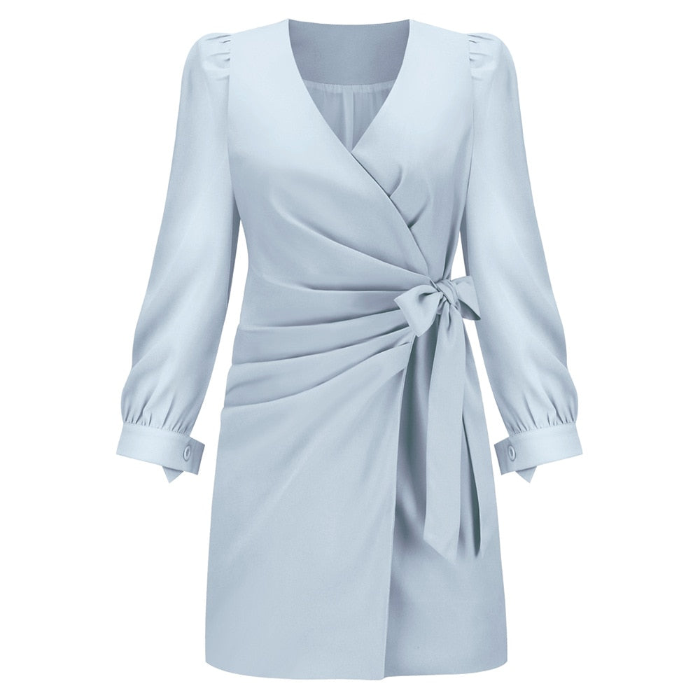 Stijlvolle V-hals feestjurk met lange mouwen voor dames, ideaal voor avonden en speciale gelegenheden.
