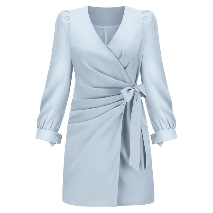 Stijlvolle V-hals feestjurk met lange mouwen voor dames, ideaal voor avonden en speciale gelegenheden.
