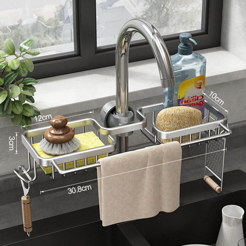 Multifunctionele gootsteen organizer in strak design. Houdt je aanrecht netjes en geordend met flair.