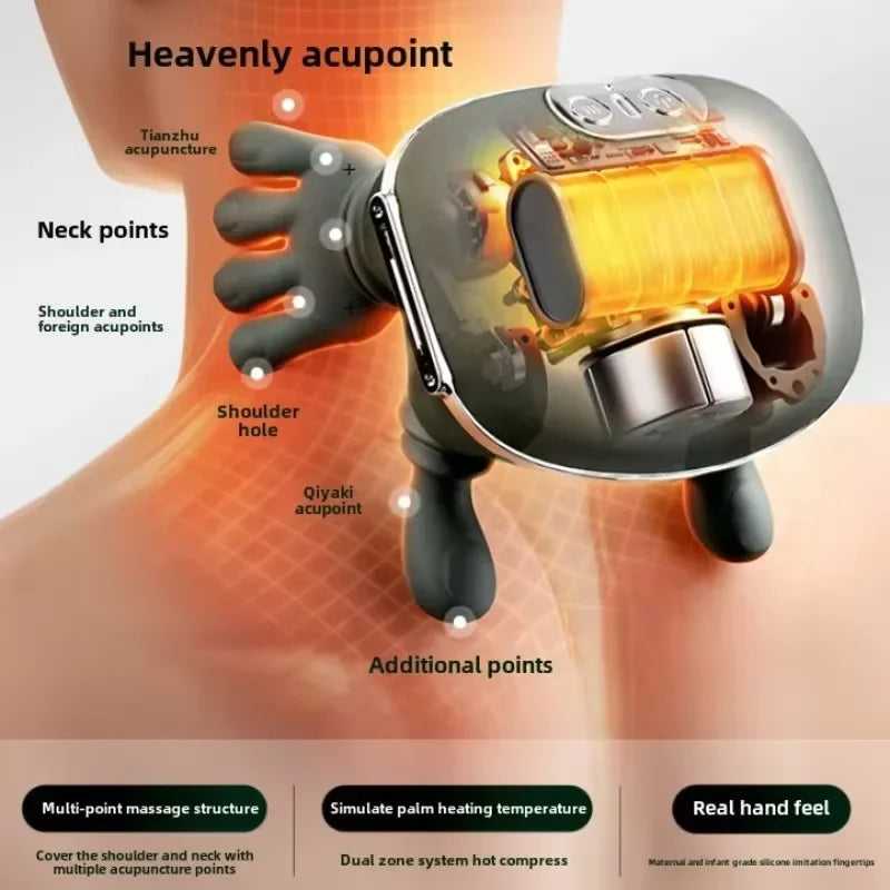 Instelbare 4D shiatsu nek- en schoudermassager met warmte, draagbaar voor totale ontspanning.