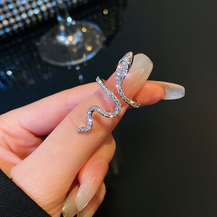 Zilverkleurige slangenring, uniek verstelbaar sieraad voor een edgy, moderne uitstraling.