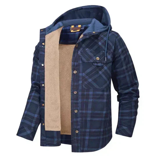 Veelzijdige heren geruite capuchonjas, comfortabele bovenkleding, ideaal voor een relaxte en trendy uitstraling.