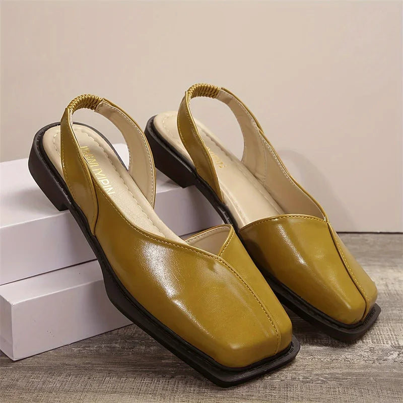 Comfortabele dames platte schoenen, slingback met vierkante teen, ideaal voor dagelijks zomergebruik.