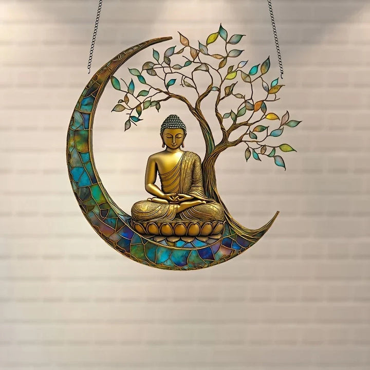Acryl Boeddha zonnenvanger als spirituele interieur decoratie. Mooie raamdecoratie die rust en een zen gevoel geeft.