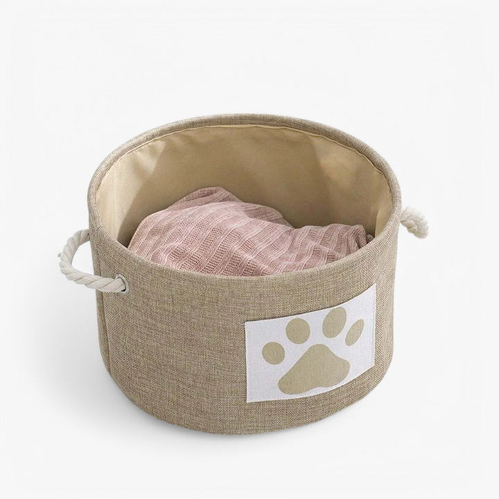 Decoratieve opvouwbare katoenen speelgoedmand voor honden, met stijlvolle touw handgreep. Ideaal voor interieur.