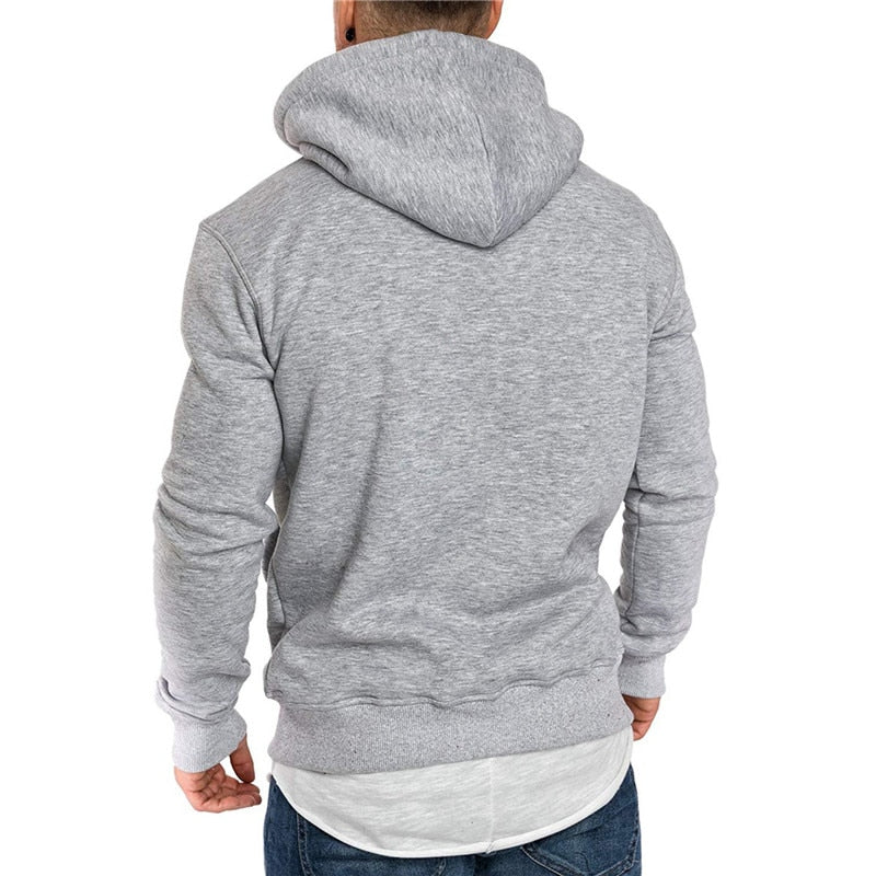 Heren casual hoodie: comfortabele trui met capuchon, buidelzak en wit koord. Stijlvolle herenmode voor elk seizoen.