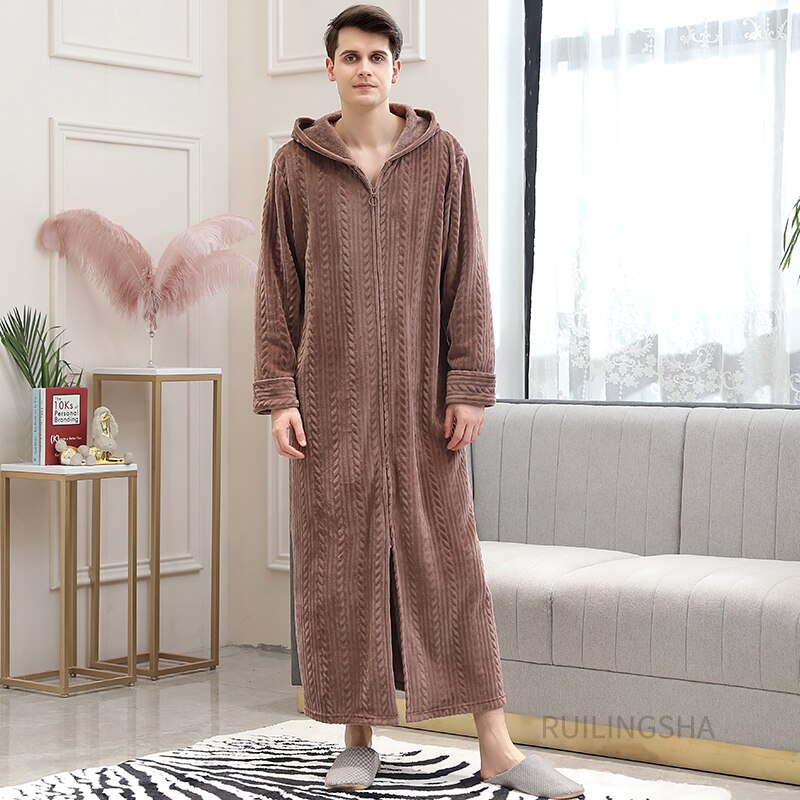 Unisex badjas met rits, warme en zachte stof, ideaal als huispak of nachtkleding.