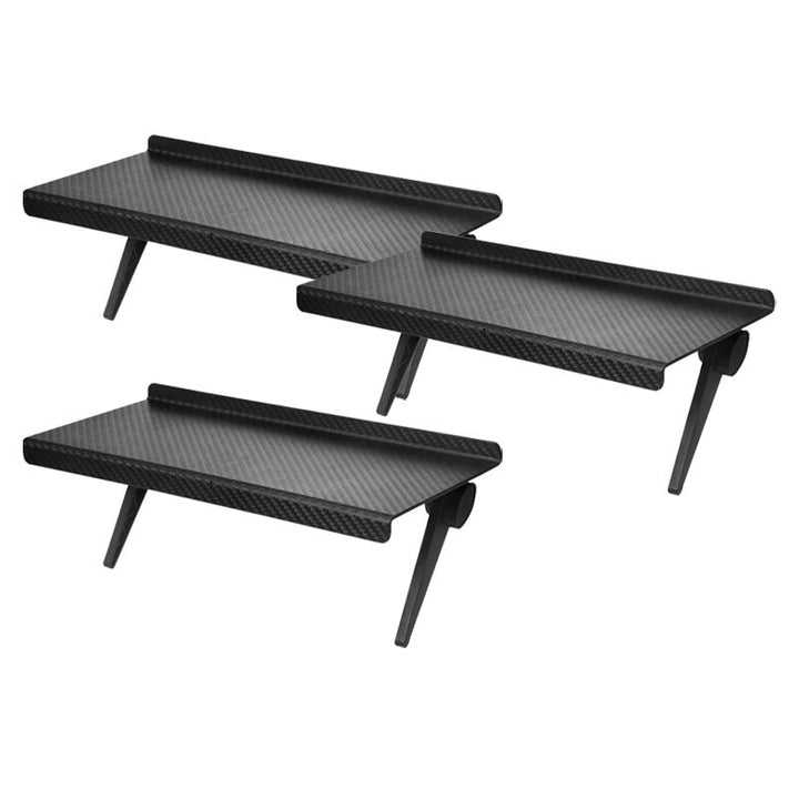 Ruimtebesparende opslagplank voor tv en monitor. Universele gadget houder die organisatie verbetert.