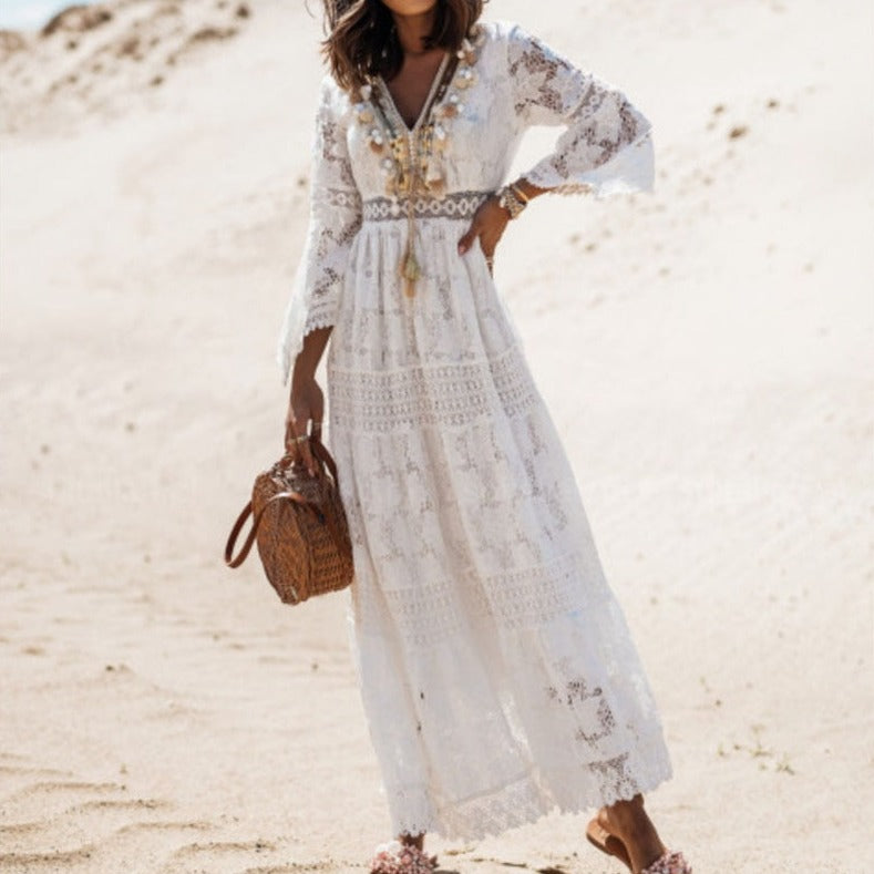 Bohemian abrikoos dames maxi jurk, mouwloos en luchtig, perfect voor een elegante zomerlook.