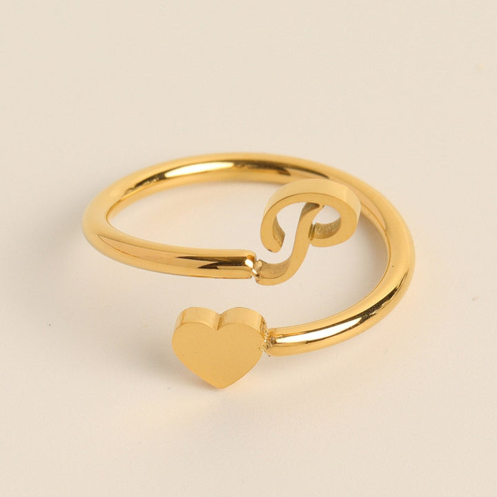 Dames verstelbare letterring, gouden hart, gepersonaliseerd, elegant accessoire.