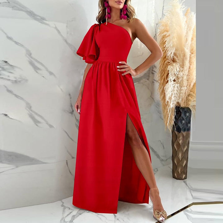 Luxueuze gala avondjurk voor dames met elegante één-schouder mouw en subtiele split.