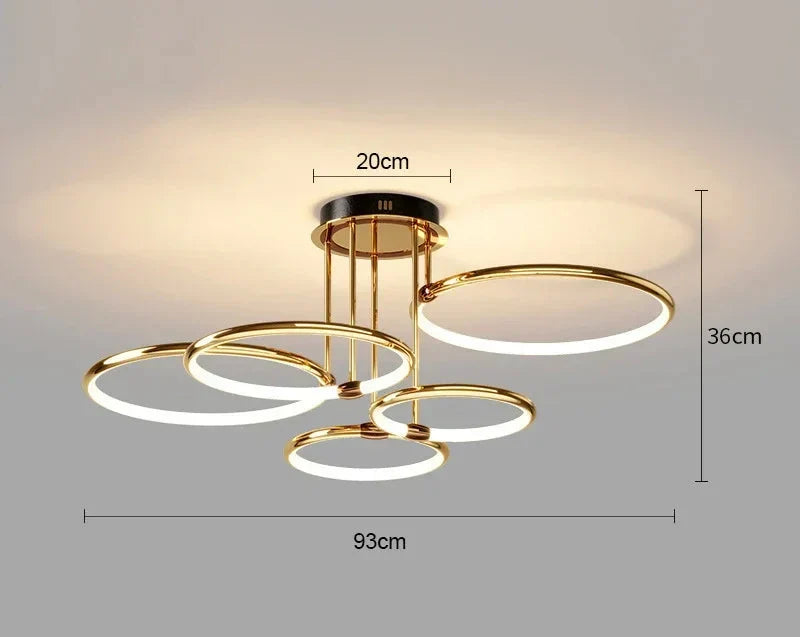 Geometrische ringen LED plafondlamp, modern design voor eigentijdse interieurs.