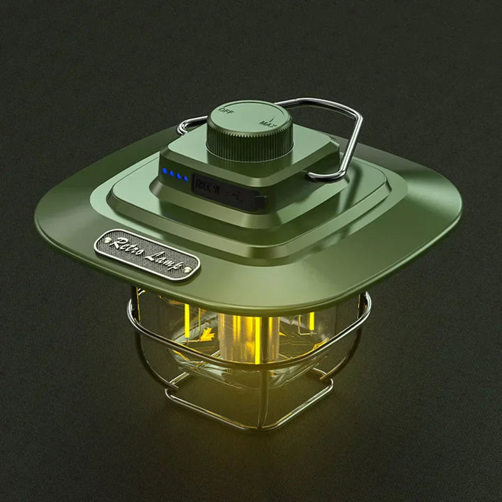Retro oplaadbare LED campinglantaarn NostalgiaGlow voor sfeervolle outdoor verlichting op de camping.
