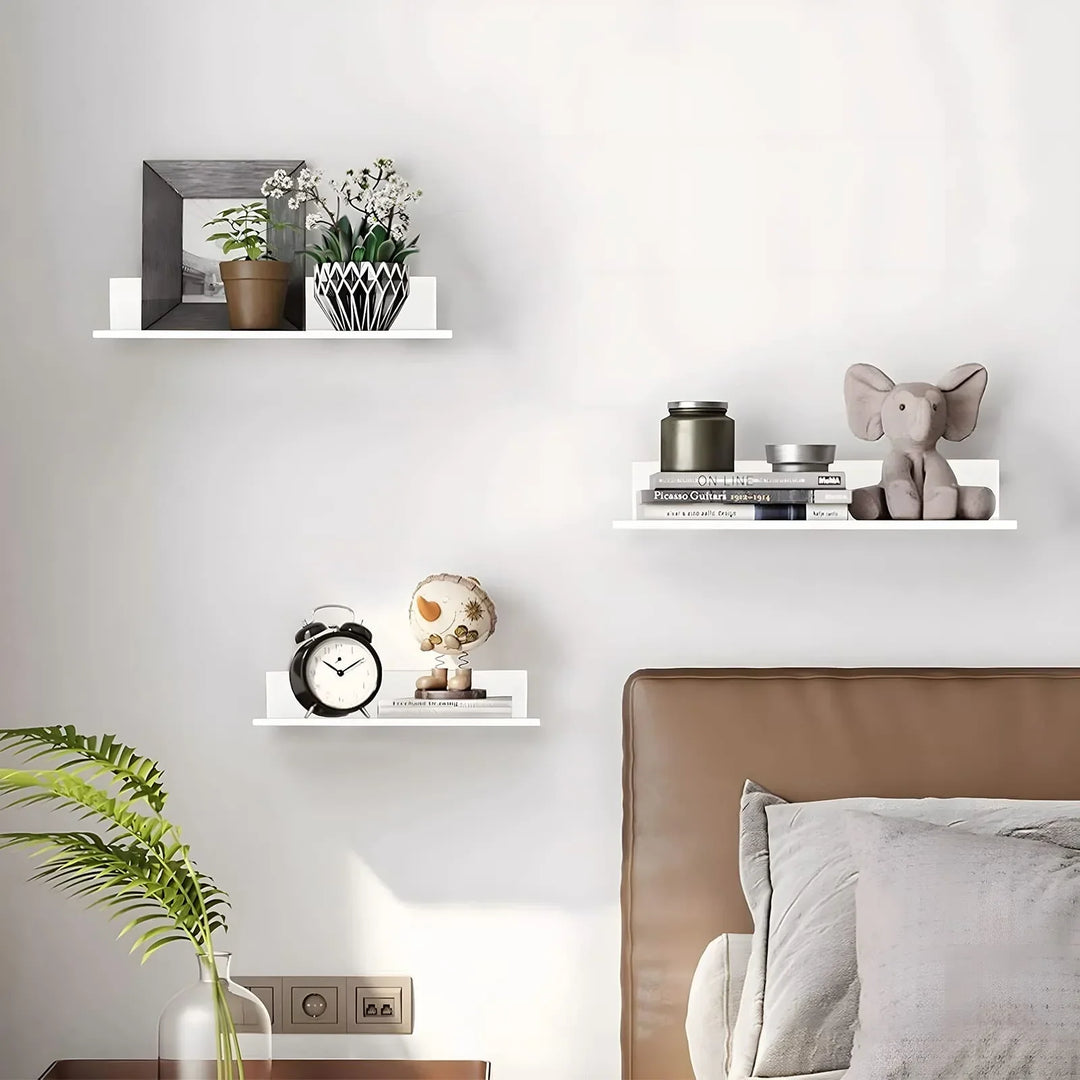 Zwarte zwevende metalen wandplank 30/40 cm voor moderne badkamer of keuken. Ruimtebesparende opbergoplossing.