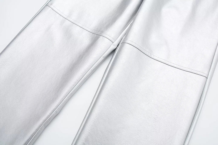 Trendy metallic broek voor dames, ideale feestkleding. Hoge taille en comfortabele losse pasvorm.