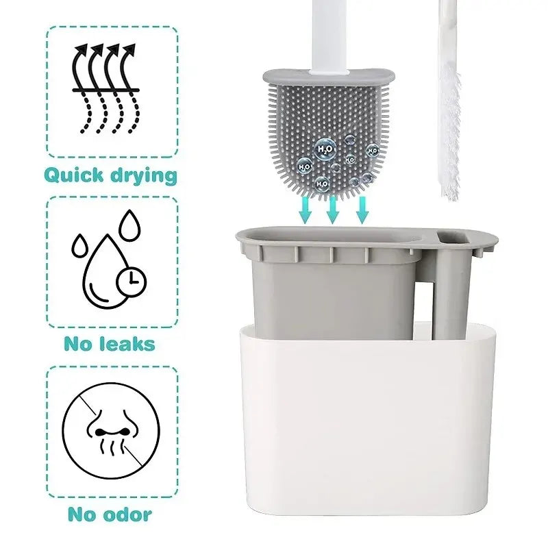 Antibacteriële toilettenborstelset met siliconen borstel en strakke wandhouder voor een hygiënische schoonmaak.