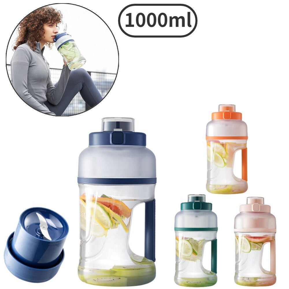 Draagbare drinkfles van 1 liter met ingebouwde fruit infuser voor verfrissend, gearomatiseerd water.
