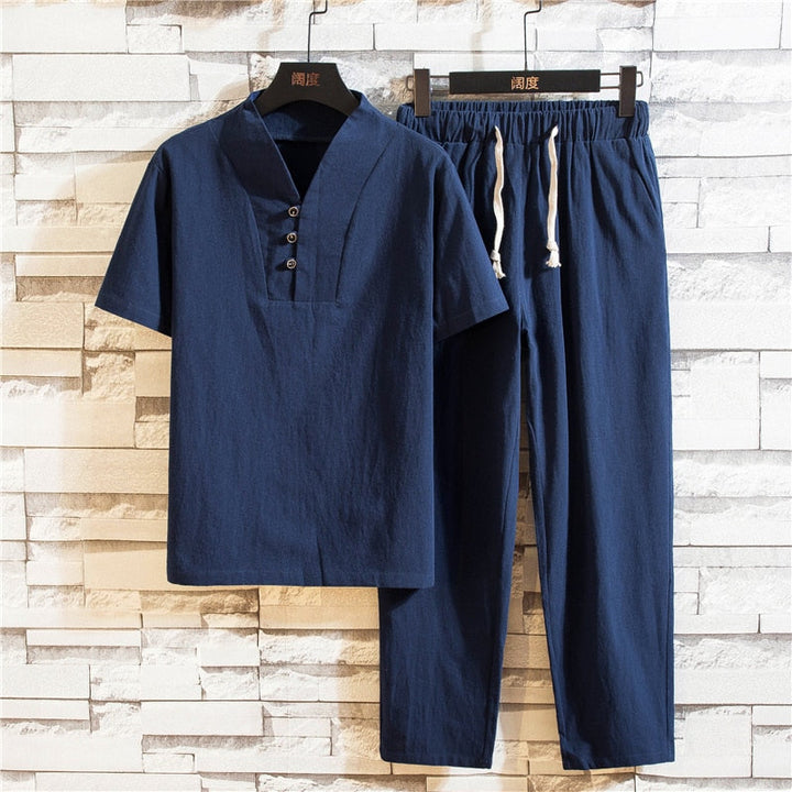 Casual heren Luno set: comfortabel T-shirt en korte broek. Ideaal voor strand, lounge of zomerse dagen.