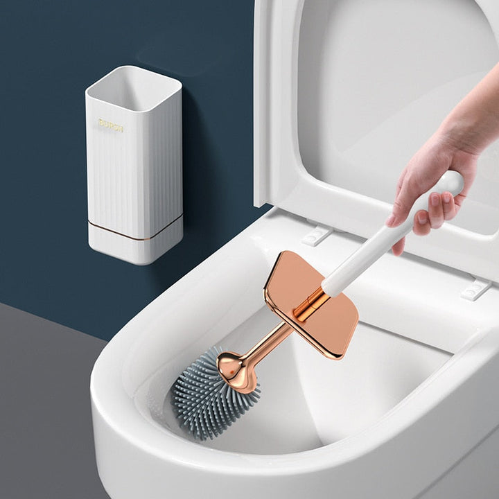 Ultieme hygiëne met deze luxe hangende toiletborstel. Siliconen borstelkop voor moeiteloos en grondig schoonmaken.