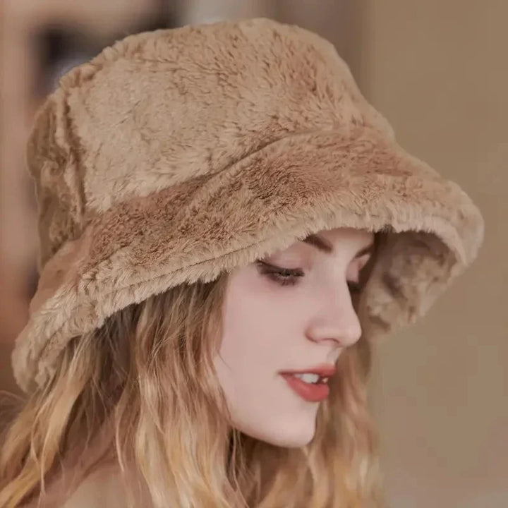 Dames Lorna buckethat van warm imitatie konijnenbont voor herfst/winter.