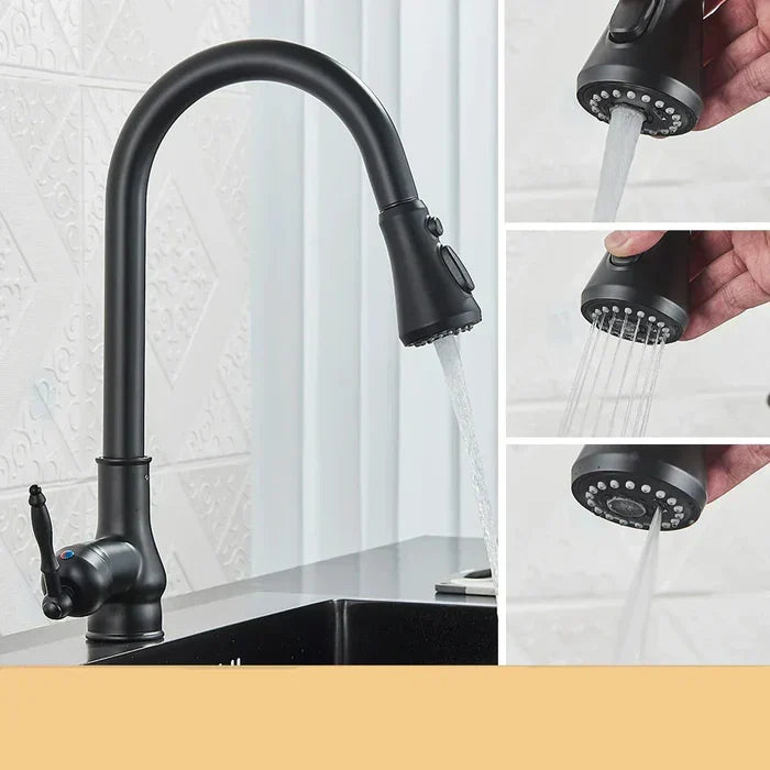 Luxe keukenkraan antiek messing, vintage design met zwarte accenten voor een klassieke keuken.