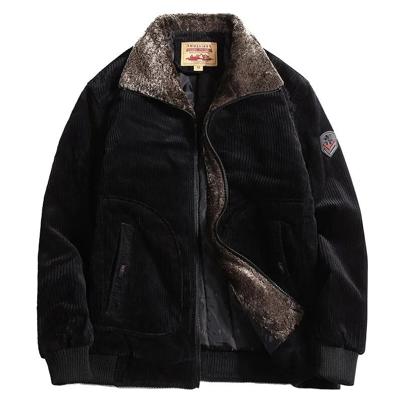 Heren winterjas van corduroy, combineert warmte met een trendy en comfortabele stijl.