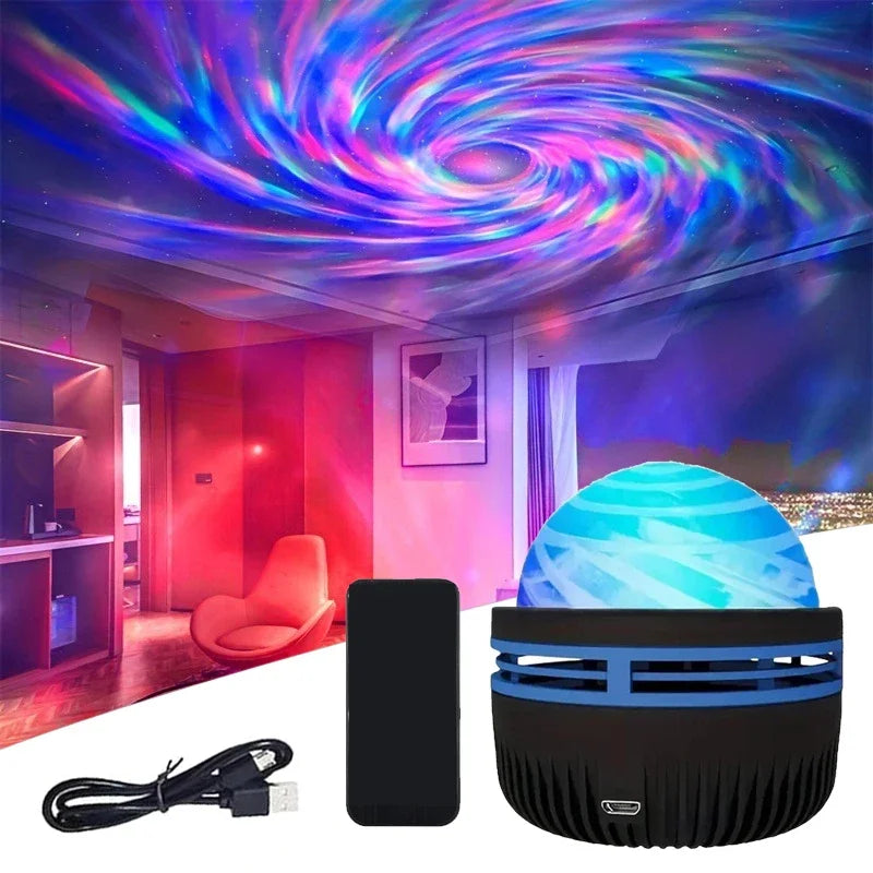 Betoverende noorderlicht sfeer projector met RGB LED licht en ontspannende lichtshow, perfect voor slaapkamer.