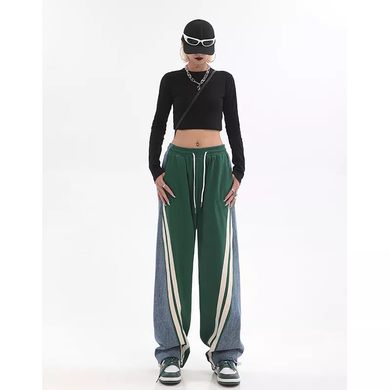 Trendy dames joggingbroek, groen, hoge taille, comfortabele vrijetijdskleding voor modieuze looks.
