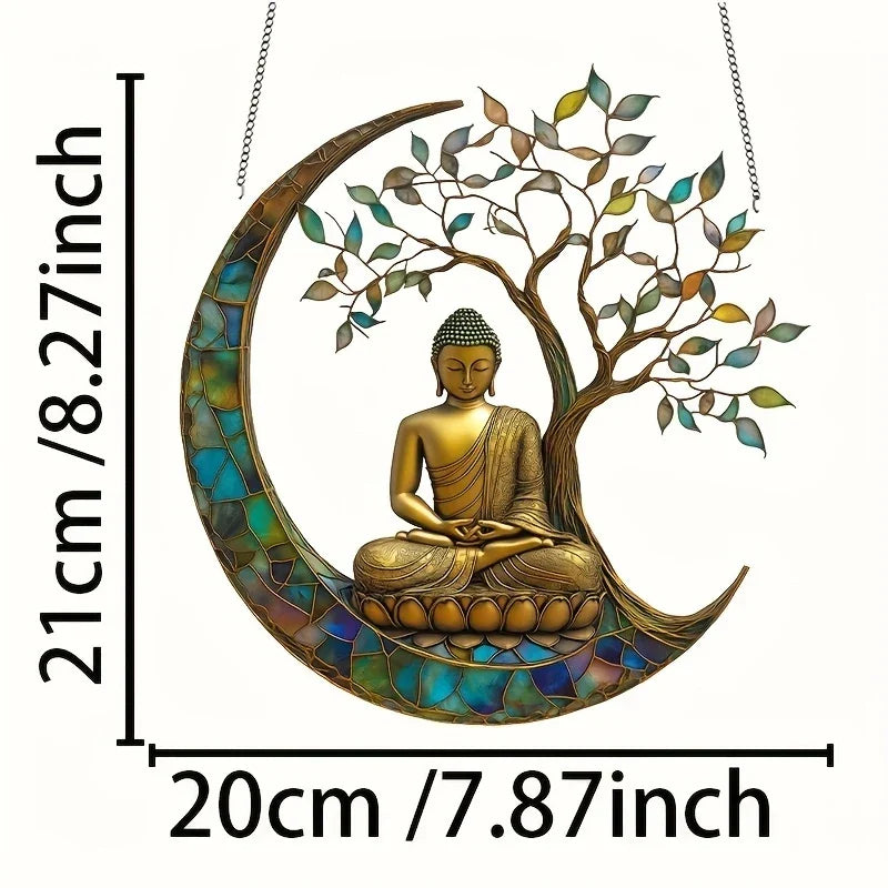 Unieke spirituele acryl Boeddha zonnenvanger. Perfecte raamdecoratie en zen woonaccessoire voor een kalme sfeer.