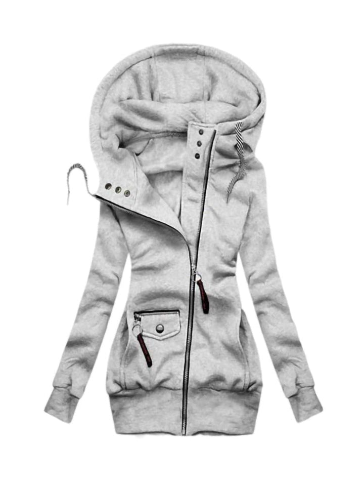 Casual dames jas met rits, capuchon en trekkoord. Lange mouwen, comfortabele bovenkleding voor herfst/lente.