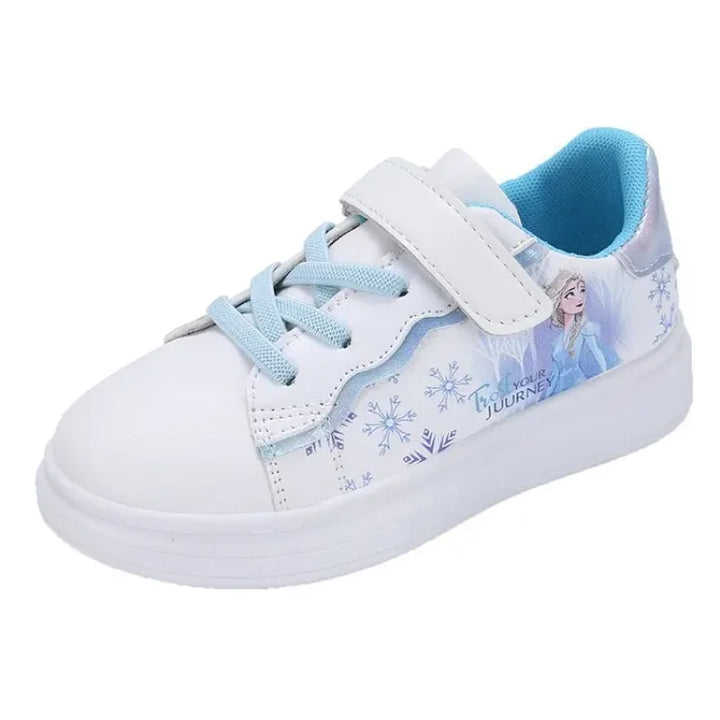 Levendige roze en blauwe Frozen Elsa meisjes sneakers, speelse kinderschoenen voor peuters.