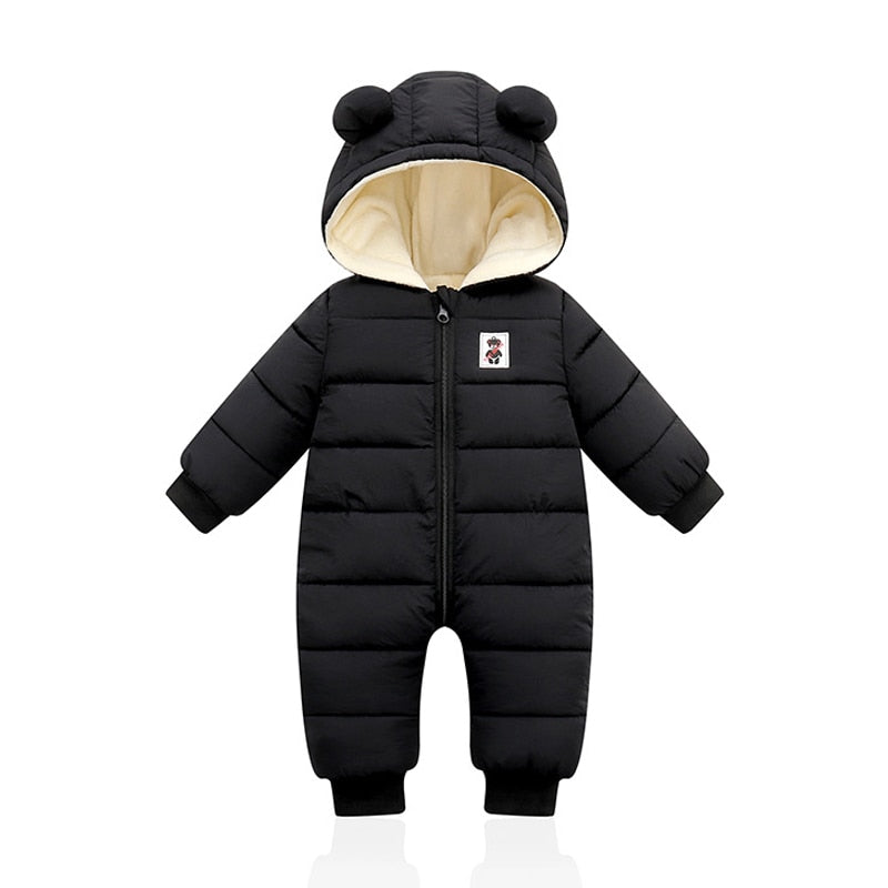 Zachte en warme baby winterromper met oortjes, perfect voor de koude maanden.