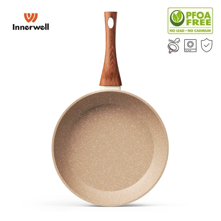 Antiaanbak koekenpan met duurzame granietcoating voor gezond koken. Geschikt voor inductie en alle warmtebronnen.