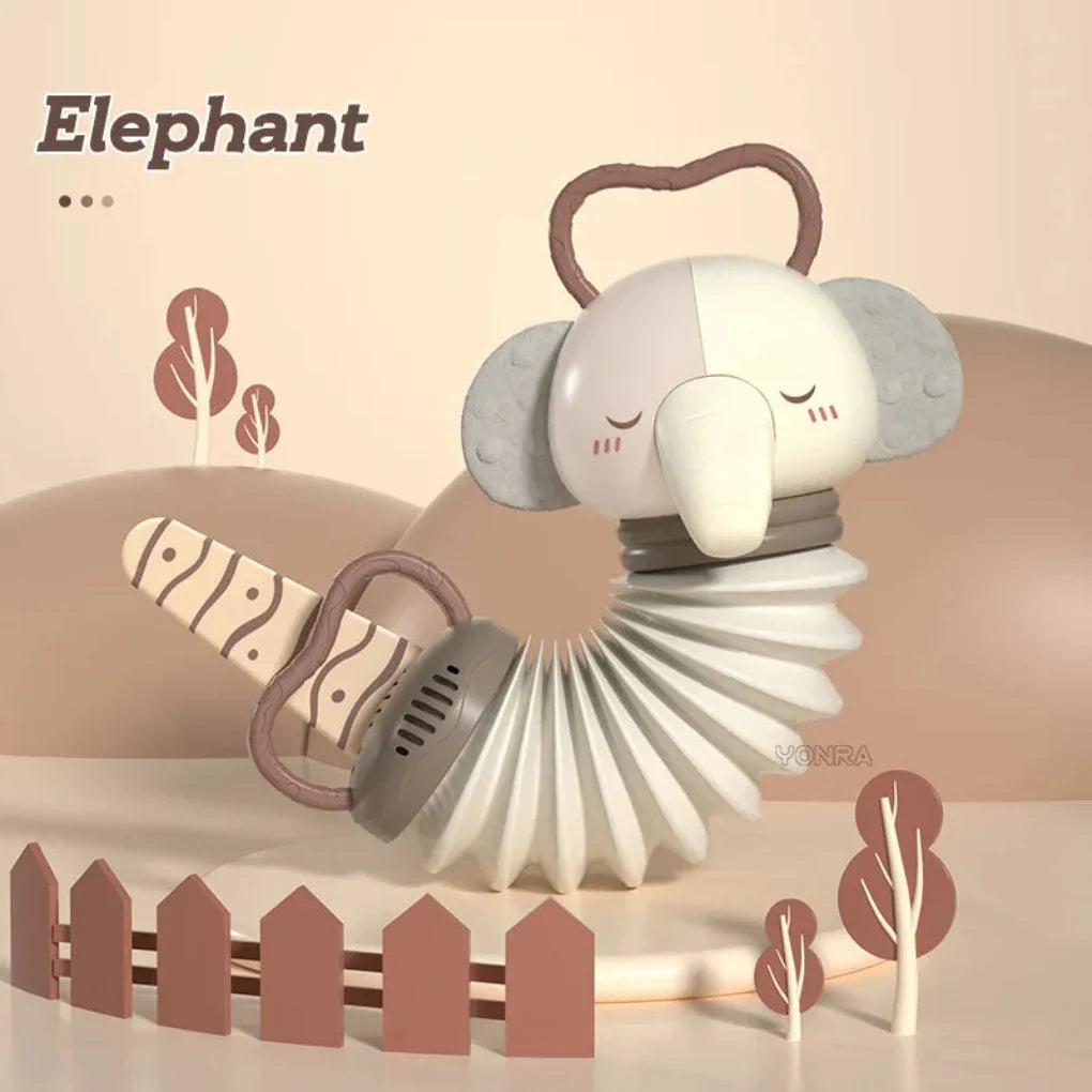 Schattige dier-thema 2-in1 baby accordeon rammelaar, stimuleert fantasie en creativiteit bij kleintjes.