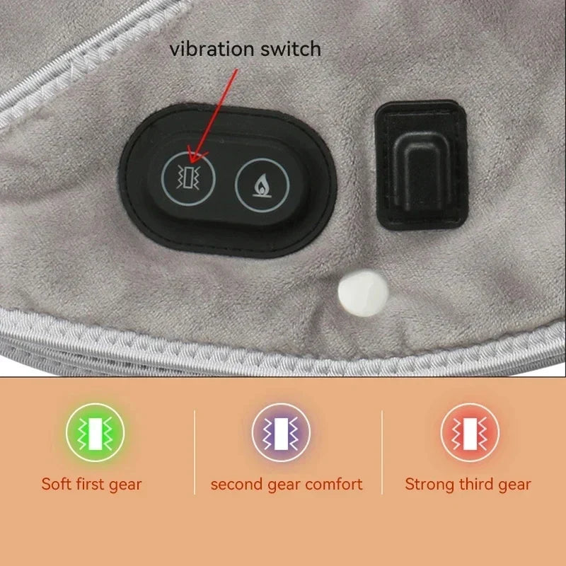 Comfortabel warmtekussen voor nek en schouders, met instelbare vibratie en USB-voeding.