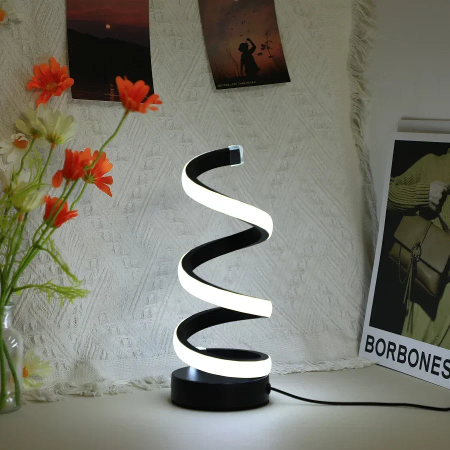 Design S-vormige LED tafellamp met USB voeding, ideale leeslamp en kantoorlamp voor modern interieur.